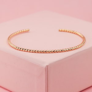 Twisted Gold Filled Cuff Bracelet, Dainty Cuff Bangle, 2mm Gold Filled Twist Bangle, Graduation Gifts, Minimalist Jewelry, Recycled Bracelet