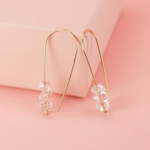 Herkimer Diamond Earrings in Gold Fill, Rose Gold Fill, or Sterling Silver, 14K Gold Fill Dangle Earrings, Graduation Gift, Customizable