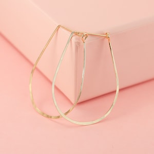 Large Hammered Teardrop Hoop Earrings in 14K Gold or Gold Fill, Geometric Hoop Earrings, Minimalist Jewelry, Statement Earrings, Oversized