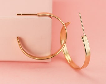 14k Gold Filled Hoop Earrings in minimalist style / wide gold statement hoops