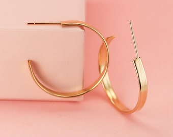 14k Gold Filled Hoop Earrings in minimalist style / wide gold statement hoops