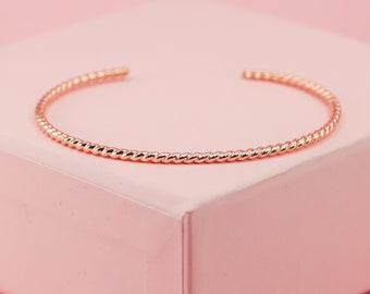 14K Rose Gold Fill Rope Cuff, Twisted 14K Rose Gold Fill Bangle, Skinny Rose Gold Bangle, Stacking Bracelet in Rose Gold Fill, Best Gift