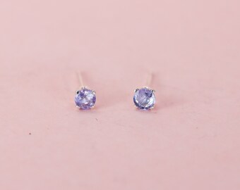 Tiny Tanzanite Earrings with Sterling Silver Posts, second hole lilac stud earrings