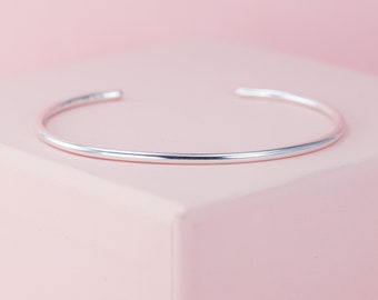 Silver Cuff Bracelet, Minimalist Dainty Cuff, Shiny or Matte Cuff Bracelet, Sterling Silver Jewelry, Unique Gift, 2mm Stacking Bangle