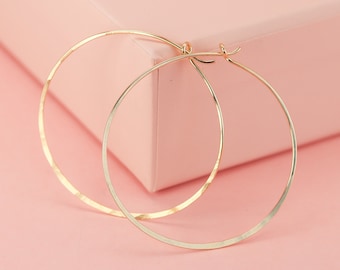 14k Gold Hoop Earrings, Solid Gold Large Earrings For Women, Pure Gold Earrings, Hammered Hoops, Recycled Jewelry, Minimalist Earrings