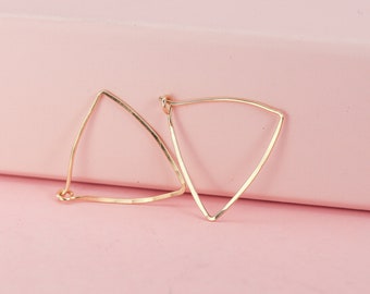 Medium Shield Hoops, Triangle Dangling Hoop Earrings in 14k Gold Fill, Rose Gold Fill, and Sterling Silver, Women Hoops Earrings, Best Gift