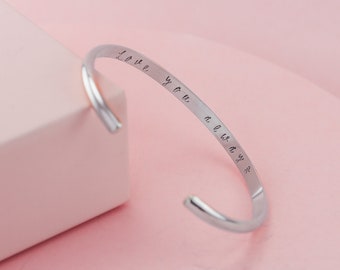 Engraved Silver Cuff, Personalized with Custom Message, Wide Silver Cuff with Brushed/Matte Finish, Engraved Silver Stacking Bangle Bracelet