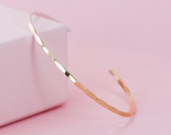 Solid 10K Gold Cuff Bracelet, Hammered Solid Gold Bangle, Simple Stacking Cuff, Minimalist Jewelry, Gift For Her, Women Bangle, Gift Idea