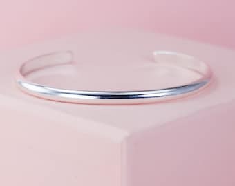Shiny Sterling Silver Cuff Bracelet, 4mm Wide Sterling Silver Bangle, Minimalist Jewelry, Graduation Gift, Stacking Bangle Cuff, Gift Idea