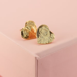 String of Hearts Stud Earrings in Gold and Sterling Silver, Sweet Botanical Heart Studs, 1/2&quot; Simple Floral Earrings, Anniversary Gift