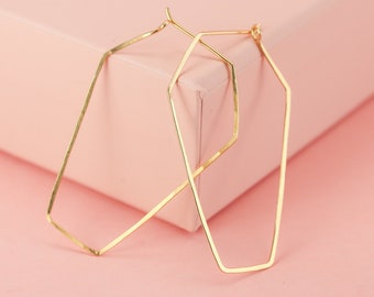 Large Coffin Hoop Earrings in Gold Filled and Bright or Black Sterling Silver, Classy Goth Jewelry, 2&quot; Geometric Hoops, Handmade Gift