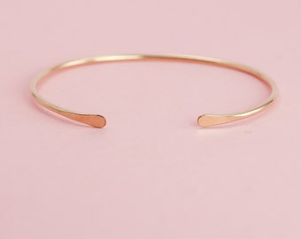 14К Yellow Gold Fill Cuff Bracelet, Thin Gold Filled Bangle Bracelet, Dainty Gold Bangle, Minimalist Jewelry, 2mm Hammered Ends Gold Cuff