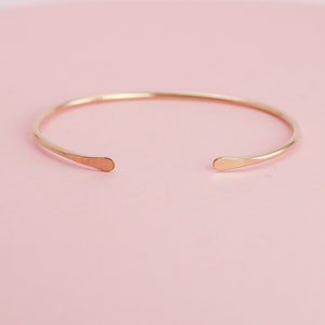 14К Yellow Gold Fill Cuff Bracelet, Thin Gold Filled Bangle Bracelet, Dainty Gold Bangle, Minimalist Jewelry, 2mm Hammered Ends Gold Cuff