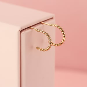 Tiny Twisted Huggie Gold Hoops, .5 Inch Hoops with Post in 14K Gold Fill, Small 1/2 inch solid hoops in Gold, Silver, Rose Gold
