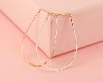 Teardrop Hoop Earrings in 14K Solid Gold or Gold Fill, Prom Jewelry, Hammered Gold Hoop Earrings, Women Geometric Hoops, Graduation Gift