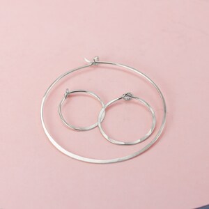 White Gold or Silver Medium Hoop Earrings, Hammered 3/4 Sterling Silver or 14k Solid White Gold Hoops image 3