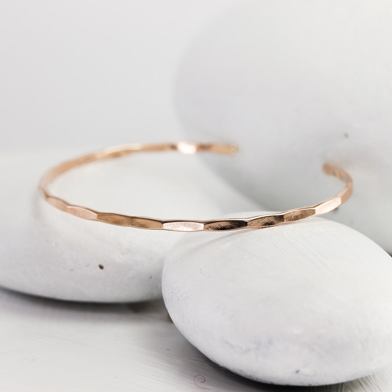 Solid Rose Gold Cuff Bracelet Hammered Solid Rose Gold Etsy