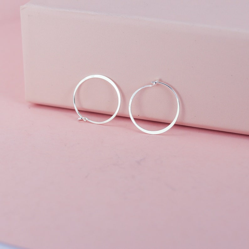 White Gold or Silver Medium Hoop Earrings, Hammered 3/4 Sterling Silver or 14k Solid White Gold Hoops image 1