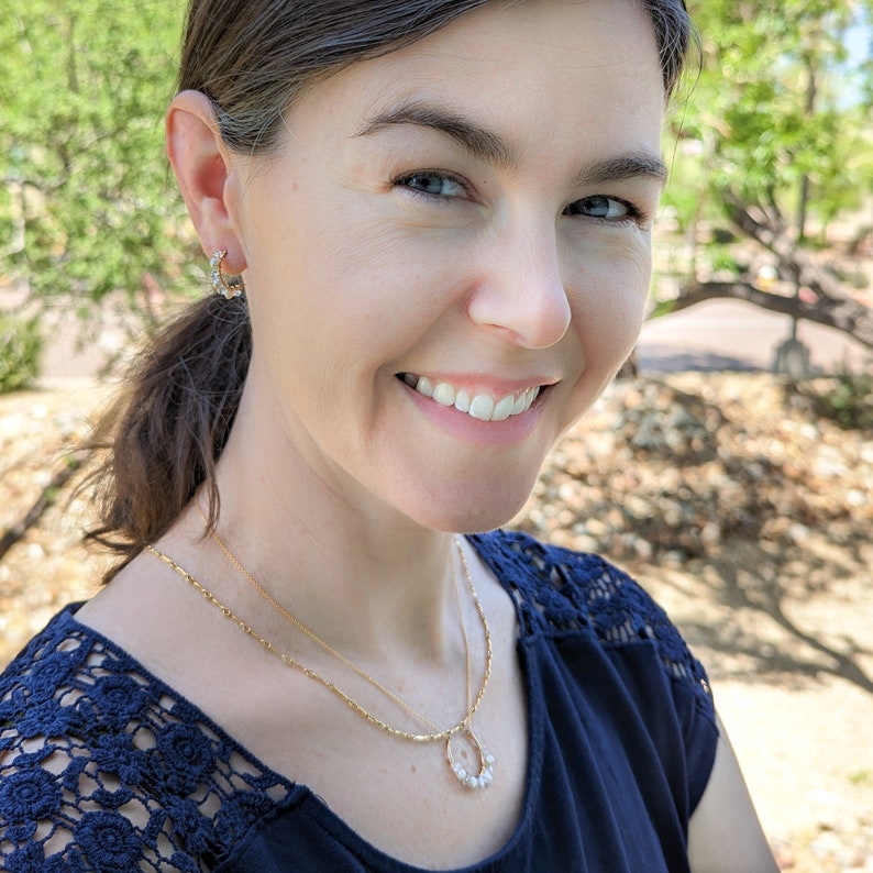 Herkimer Diamond and Pearl Hoops in Gold Fill, Rose Gold Fill, or Sterling Silver Simple Hoop Earrings image 5