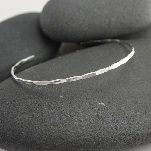 Smooth Solid White Gold Bangle 14K White Gold Cuff Bracelet Etsy