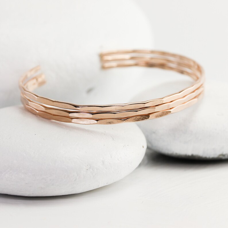 Solid Rose Gold Cuff Bracelet Hammered Solid Rose Gold Etsy