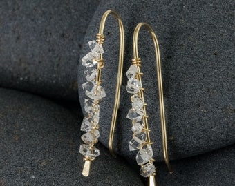 Herkimer Diamond Ear Climbers in Gold Fill, Rose Gold Fill, or Sterling Silver Simple Herkimer Diamond Drop Earrings