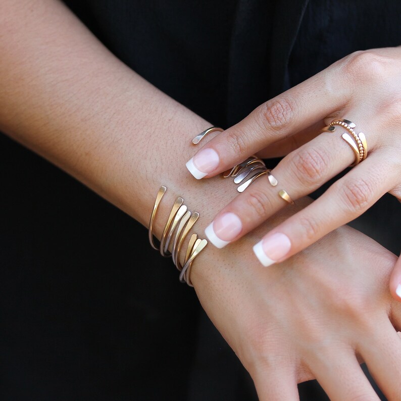 3 Smooth Hammered Horseshoe Rings in Yellow or Rose Gold Fill or Silver, Knuckle Rings by Lotus Stone Jewelry. Gift for her christmas.