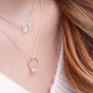 Mini Circle Herkimer Diamond Necklace in Gold, Crystal Layering Necklaces, Circle Minimalist Necklace image 2