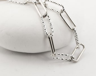 Solid Sterling Silver Bracelet, Mixed Links, Chunky Paperclip Chain Bracelet, Graduation Gifts, Handmade Jewelry
