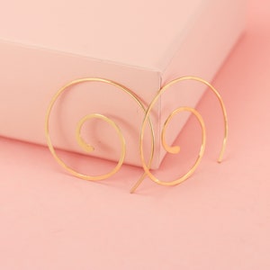 Solid 14k Gold or Gold Fill Spiral Earrings, Large Hammered Gold Spiral Earrings, 1.5&quot; Hoop Earrings, Solid Gold Threaded Earrings