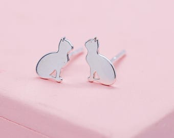 Tiny Cat Stud Earrings in Sterling Silver, Kitty Cat Studs, Kitten Jewelry, Animal Earring Gift for Animal Lovers, Single Cat Ladies