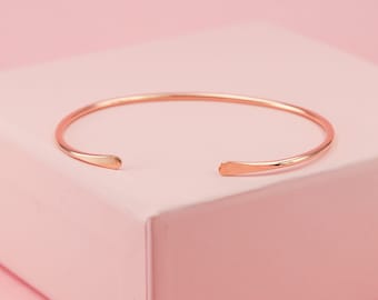 14K Rose Gold Fill Cuff Bracelet, 14K Rose Gold Fill Bangle For Women, Unique Hammered Cuff, Minimalist Stacking Bangle, Mothers Day Gifts