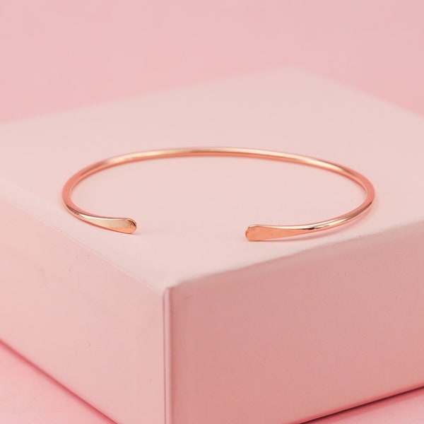 14K Rose Gold Fill Cuff Bracelet, 14K Rose Gold Fill Bangle For Women, Unique Hammered Cuff, Minimalist Stacking Bangle, Mothers Day Gifts