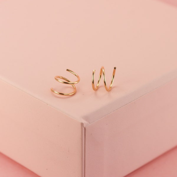 Piercing duplo para nariz com furo único em prata de lei, ouro 14K e ouro 14K preenchido, argola espiral ilusão, argola pequena tipo huggie, argola torcida de 8,5 mm