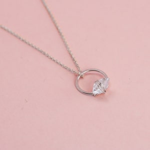 Mini Circle Herkimer Diamond Necklace in Gold, Crystal Layering Necklaces, Circle Minimalist Necklace image 4