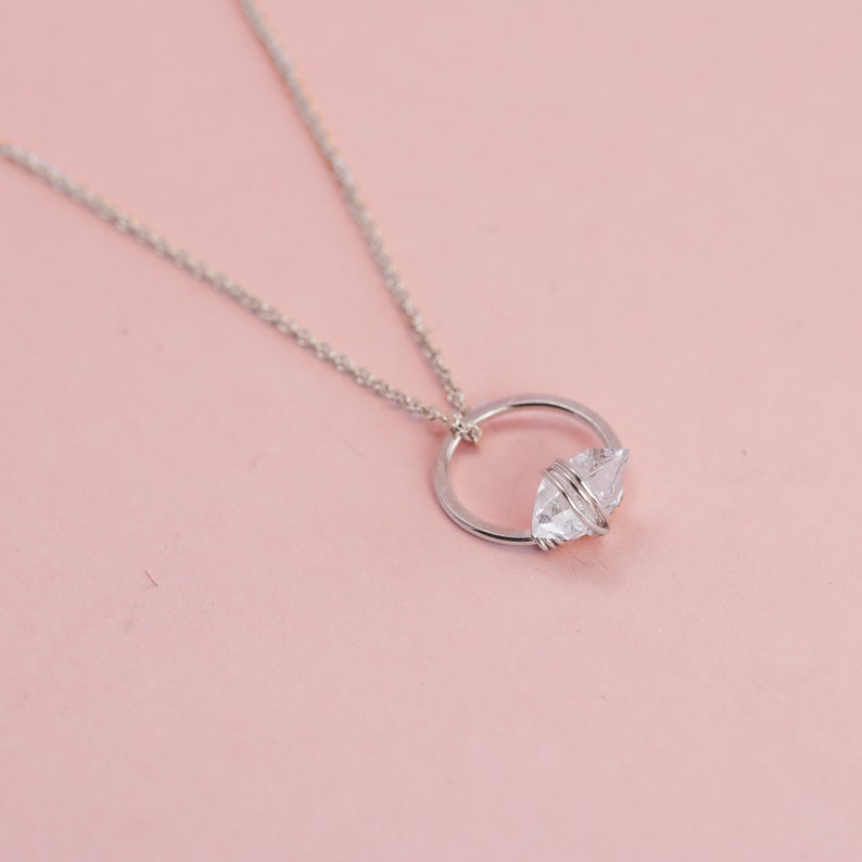Mini Circle Herkimer Diamond Necklace in Gold, Crystal Layering Necklaces, Circle Minimalist Necklace image 4