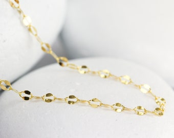 Hammered Gold Mirror Necklace, Light and Simple Layering Chain in 14K Gold Filled, Dainty 16 or 18 In Chain