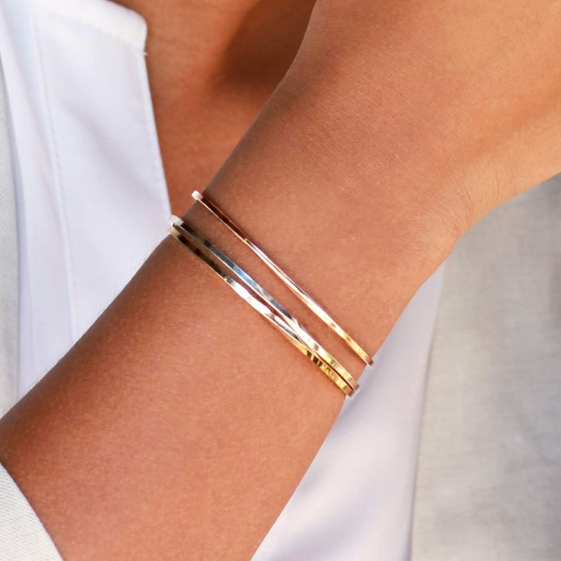 14K Solid Gold Square Cuff Bracelet with Twist, Gold Stacking Bracelets by Lotus Stone Jewelry.  - For Mom - Gifts for her Christmas.