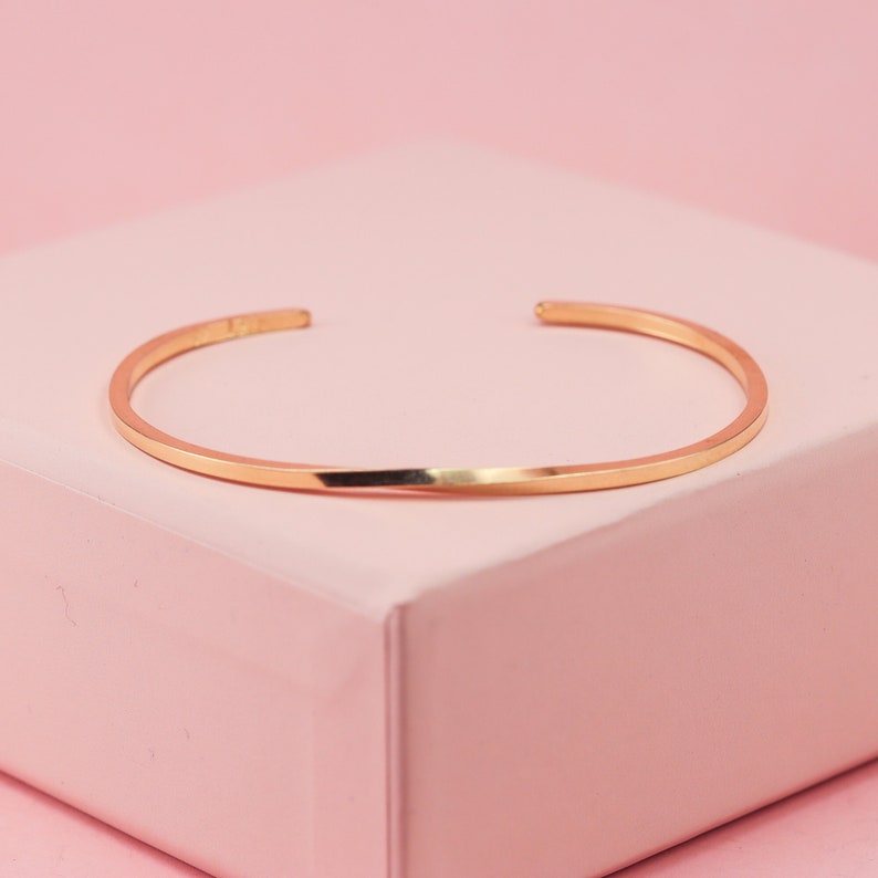 14K Solid Gold Square Cuff Bracelet, 14K Solid Gold Bangle, 14K Solid Gold Twisted Bracelet, Minimalist Jewelry,Handmade Friendship Bracelet image 1