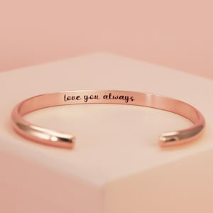 Personalized 14K Rose Gold Fill Cuff For Women, 4mm Engraved Bracelet, Graduation Gifts, Secret Stamped Bracelet, Brushed/Matte Finish