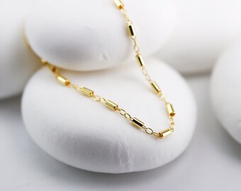 Gold Tube Necklace, Light and Simple Layering Chain in 14K Gold Filled, Dainty 16 or 18 In Chain