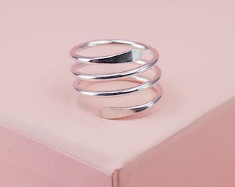 Smooth Coiled Gold Spiral Ring in Sterling Silver or Yellow or Rose Gold Fill, Knuckle Ring