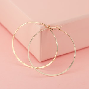 Large Hoop Earrings Hammered in Solid 14K Yellow or Rose Gold, Gold Fill or Rose Gold Fill, Modern Circle Earrings, 1.5&quot; Solid Gold Hoops