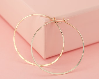 Large Gold Hoop Earrings Hammered in Solid 14K or Gold Fill, Modern Circle Earrings, Unique Jewelry, Solid Gold Hoops, Round Earrings