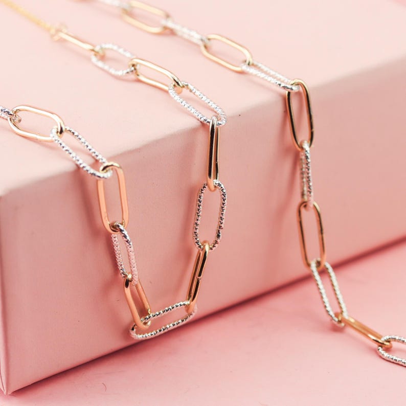 Armband i blandad metall eller massivt sterling zirkon, armband i två färger i guld och silver, armband med grov gemkedja, examenspresenter bild 8
