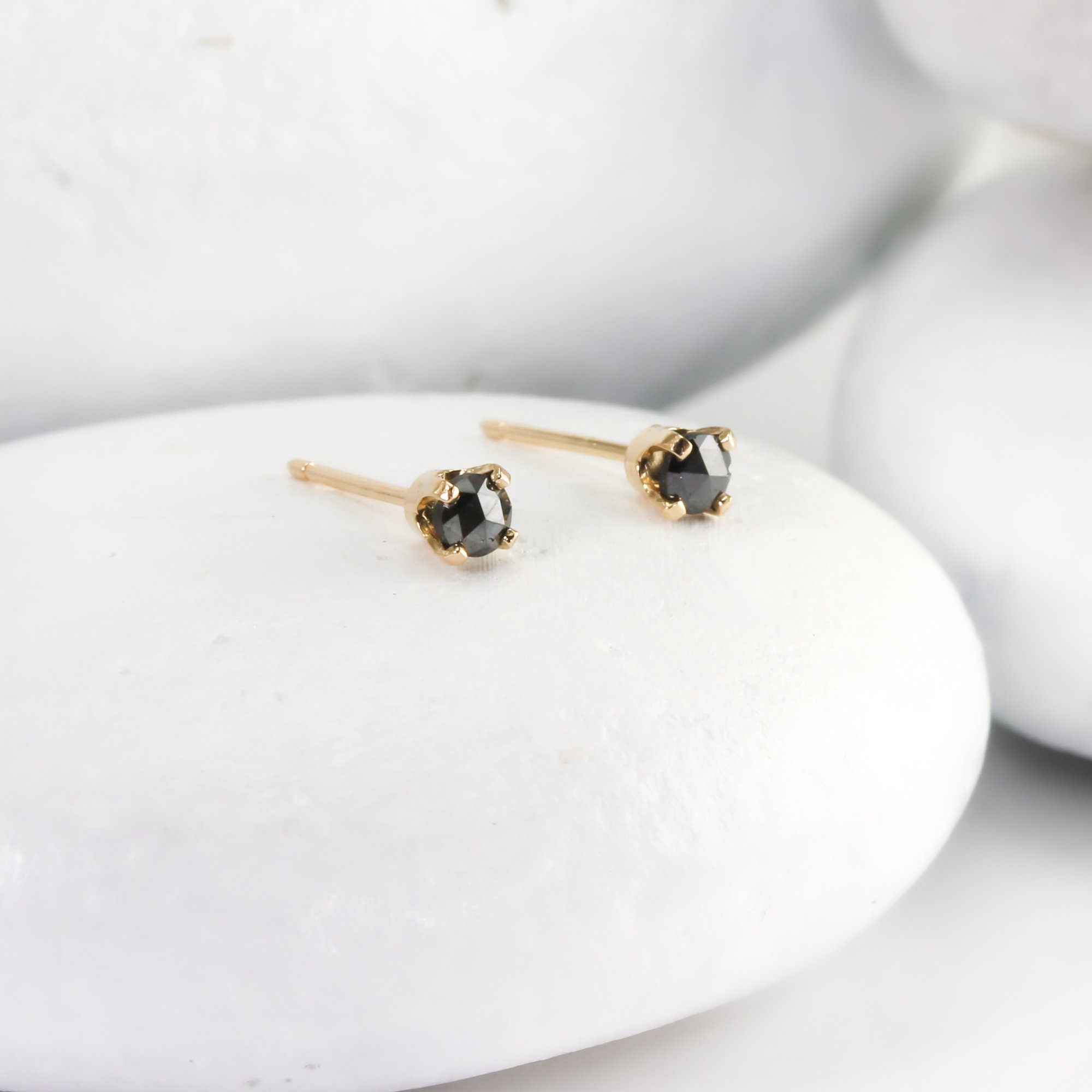 Dainty Black Diamond Earrings – Tiny Diamond Studs – Delicate Genuine –  NaturalGemsAtelier