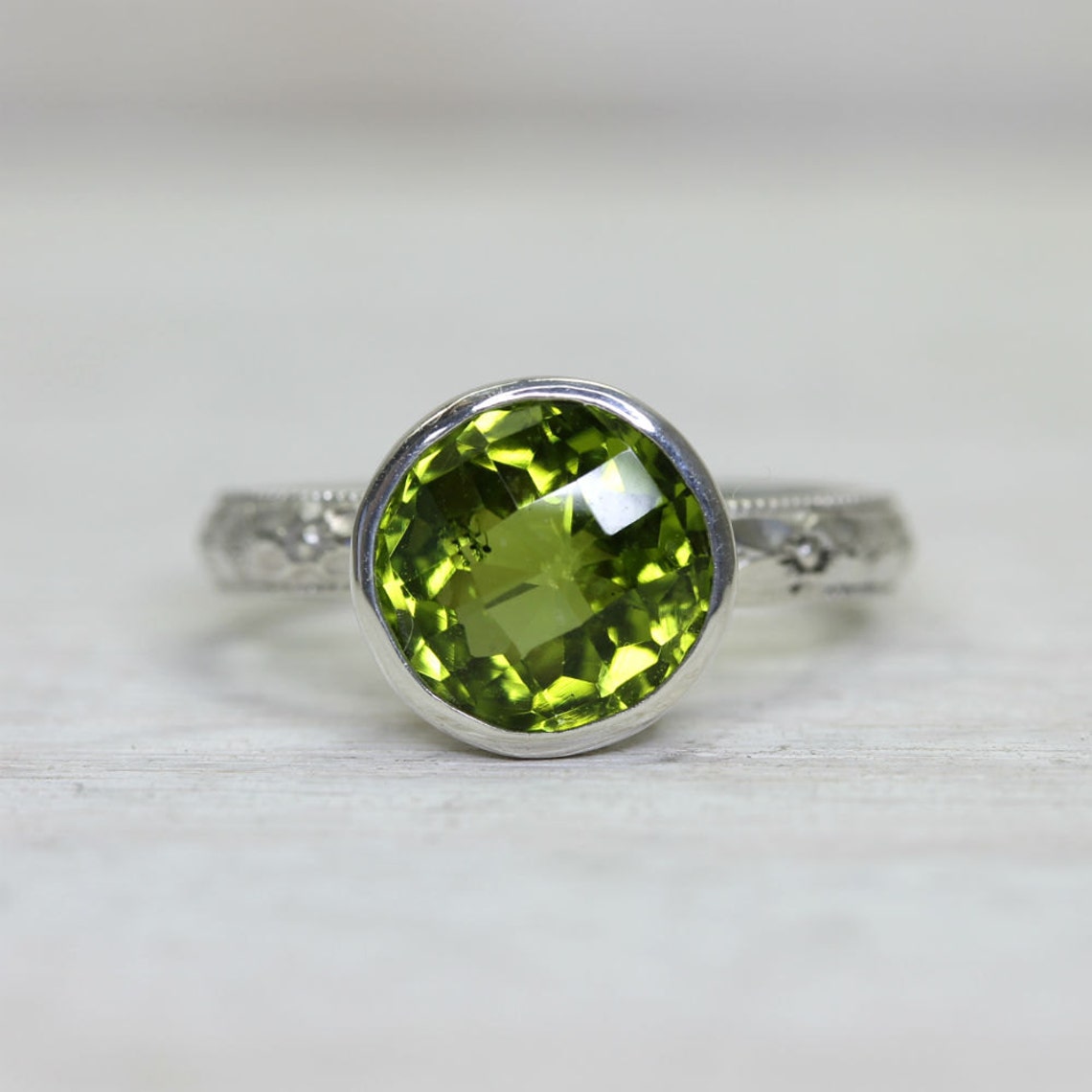 Peridot Gemstone Ring in Sterling Silver Custom Sized Large - Etsy