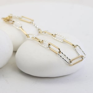 Armband i blandad metall eller massivt sterling zirkon, armband i två färger i guld och silver, armband med grov gemkedja, examenspresenter bild 7