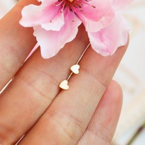 Sweet Heart Studs, Tiny Solid Hearts with Stud Earring Posts, in Gold or Rose Gold Filled, and Solid Sterling Silver, 3.5mm Baby Studs