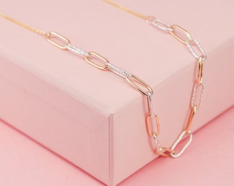 Mixed Metal Necklace, Paperclip Necklace, Two Tone Necklace In Gold Fill And Silver, Chunky Chain Necklace, Sparkly Jewelry, Handmade Gift